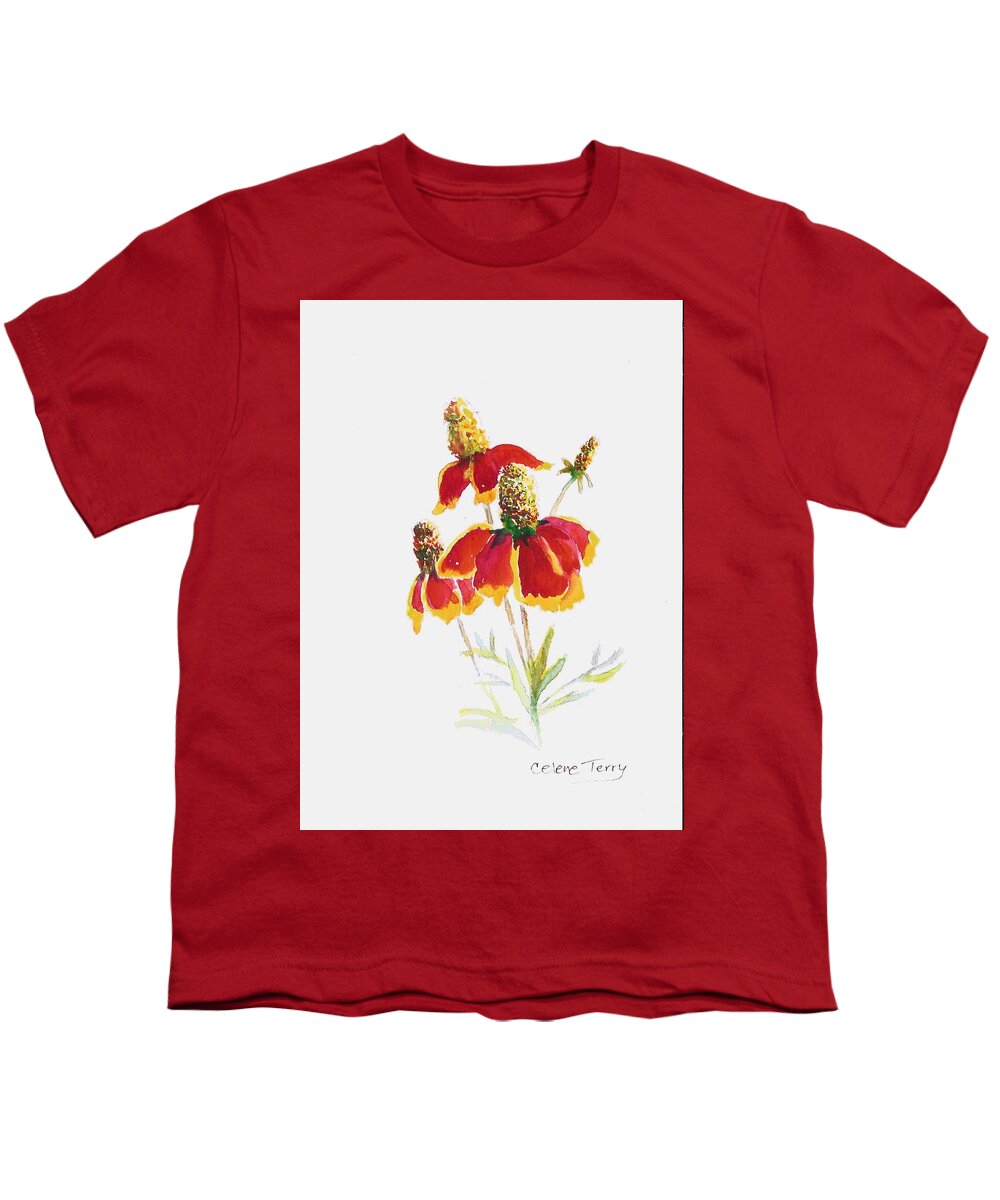 Wildflower Youth T-Shirt featuring the painting Mexican Hat by Celene Terry