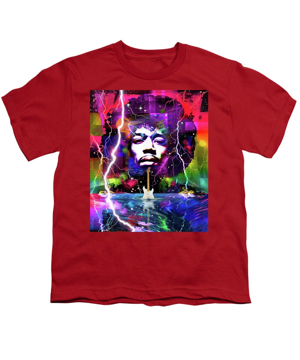 Jimi Hendrix Youth T-Shirt featuring the digital art Moon, Turn the Tides, Gently Gently Away by Mal Bray