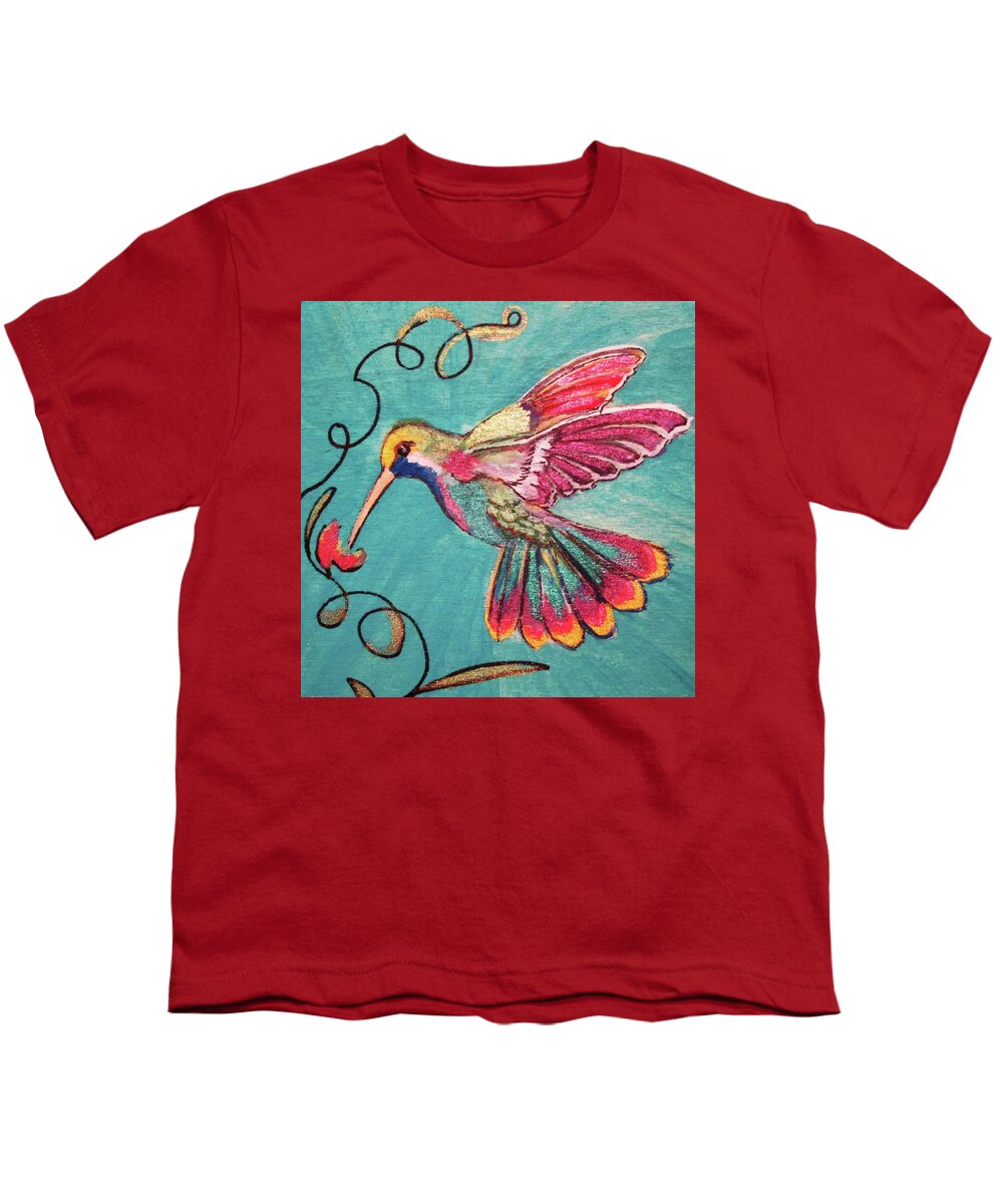 Birds Youth T-Shirt featuring the painting Multicolored Hummingbird by Julie Belmont