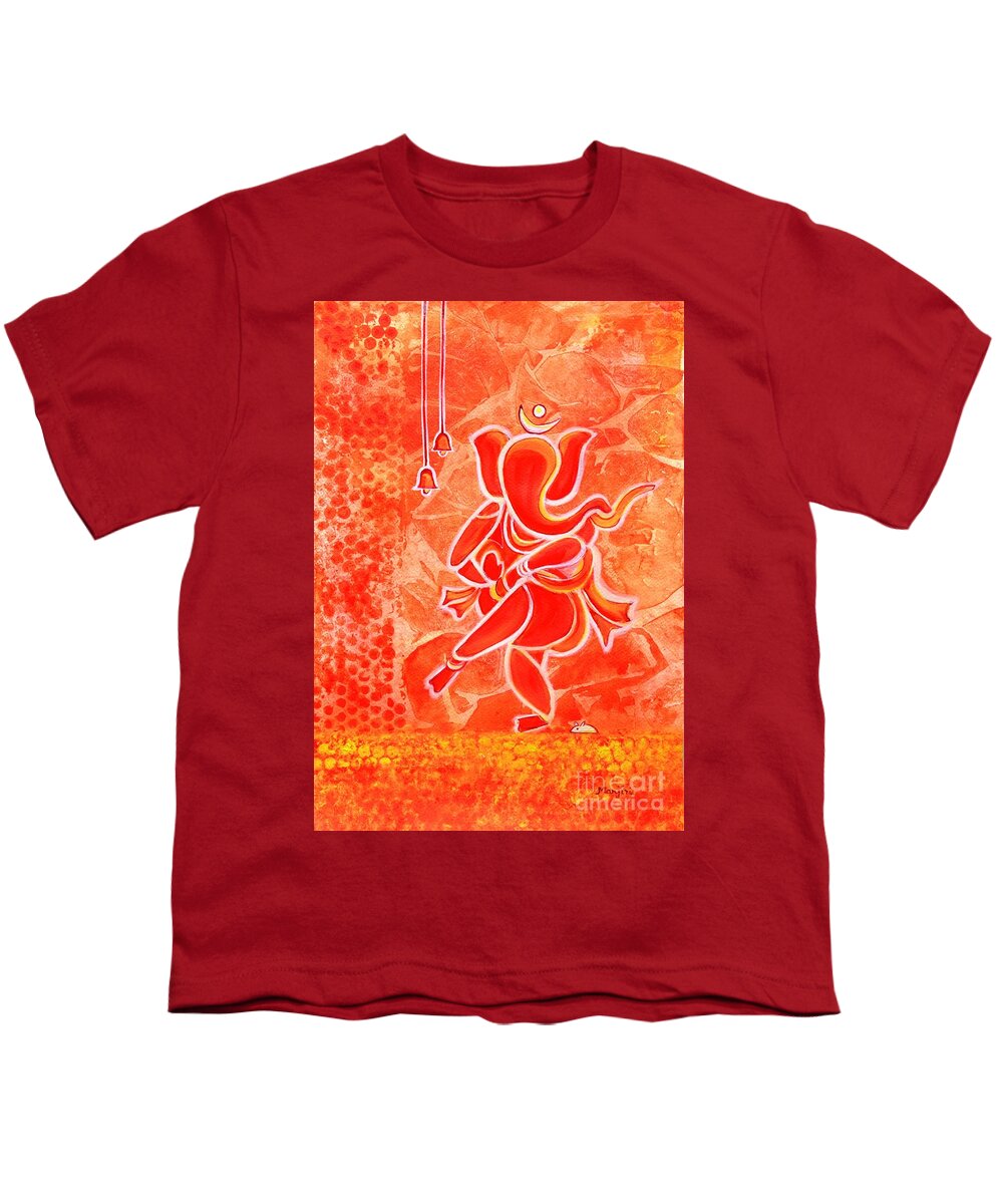 Ganesha Youth T-Shirt featuring the painting Nritya Ganesha- Dancing god by Manjiri Kanvinde