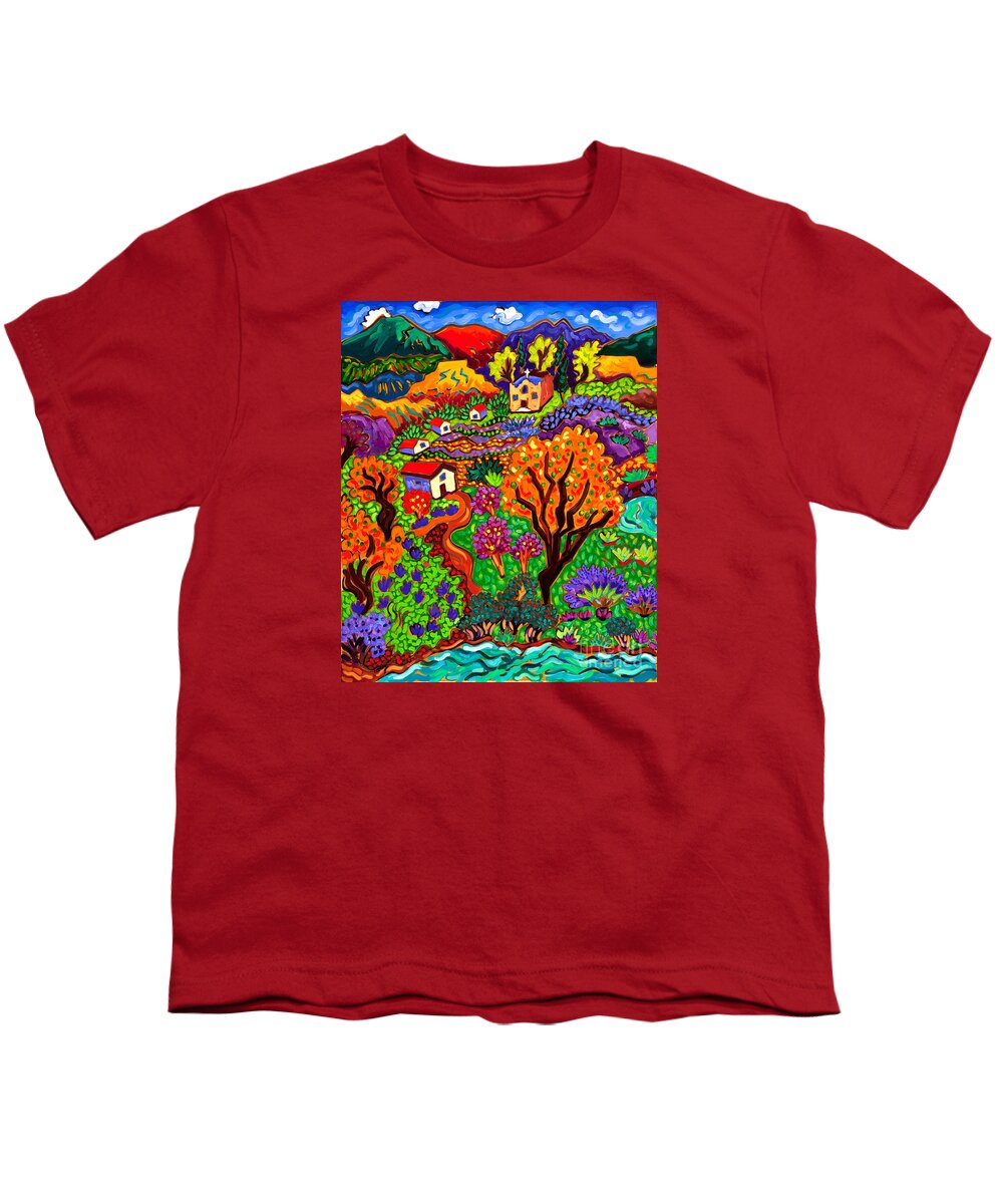 Rio Grande Youth T-Shirt featuring the painting Orchard Village by Cathy Carey