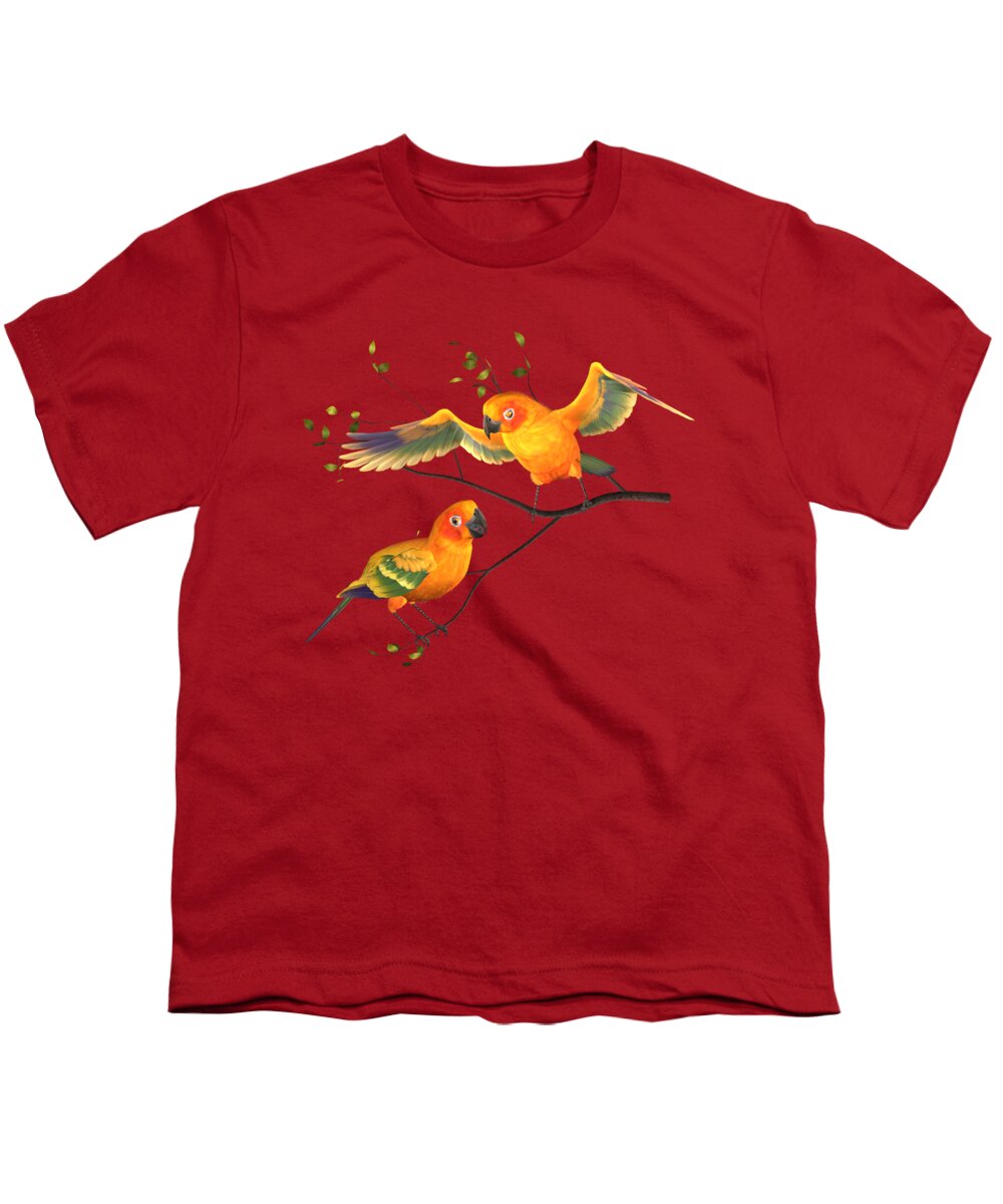 Parrots Youth T-Shirt featuring the mixed media Parrots Sun Conures by Diane K Smith