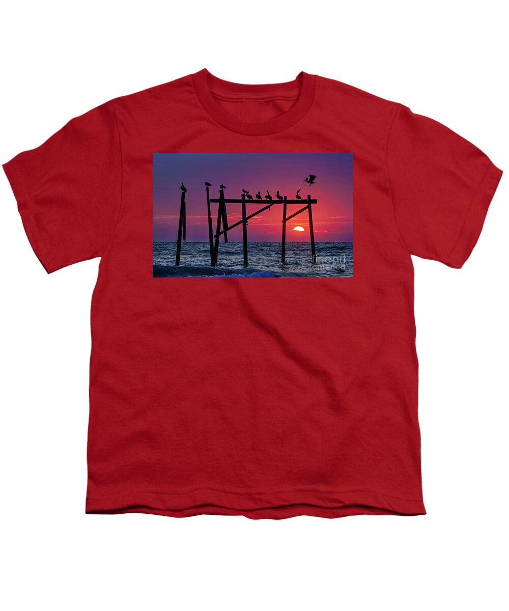 Topsail Island Youth T-Shirt featuring the photograph Pelican's Perch by DJA Images