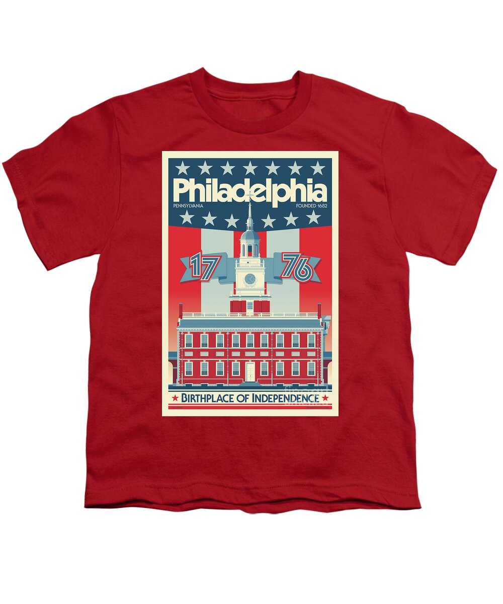 #faatoppicks Youth T-Shirt featuring the digital art Philadelphia Poster - Independence Hall by Jim Zahniser