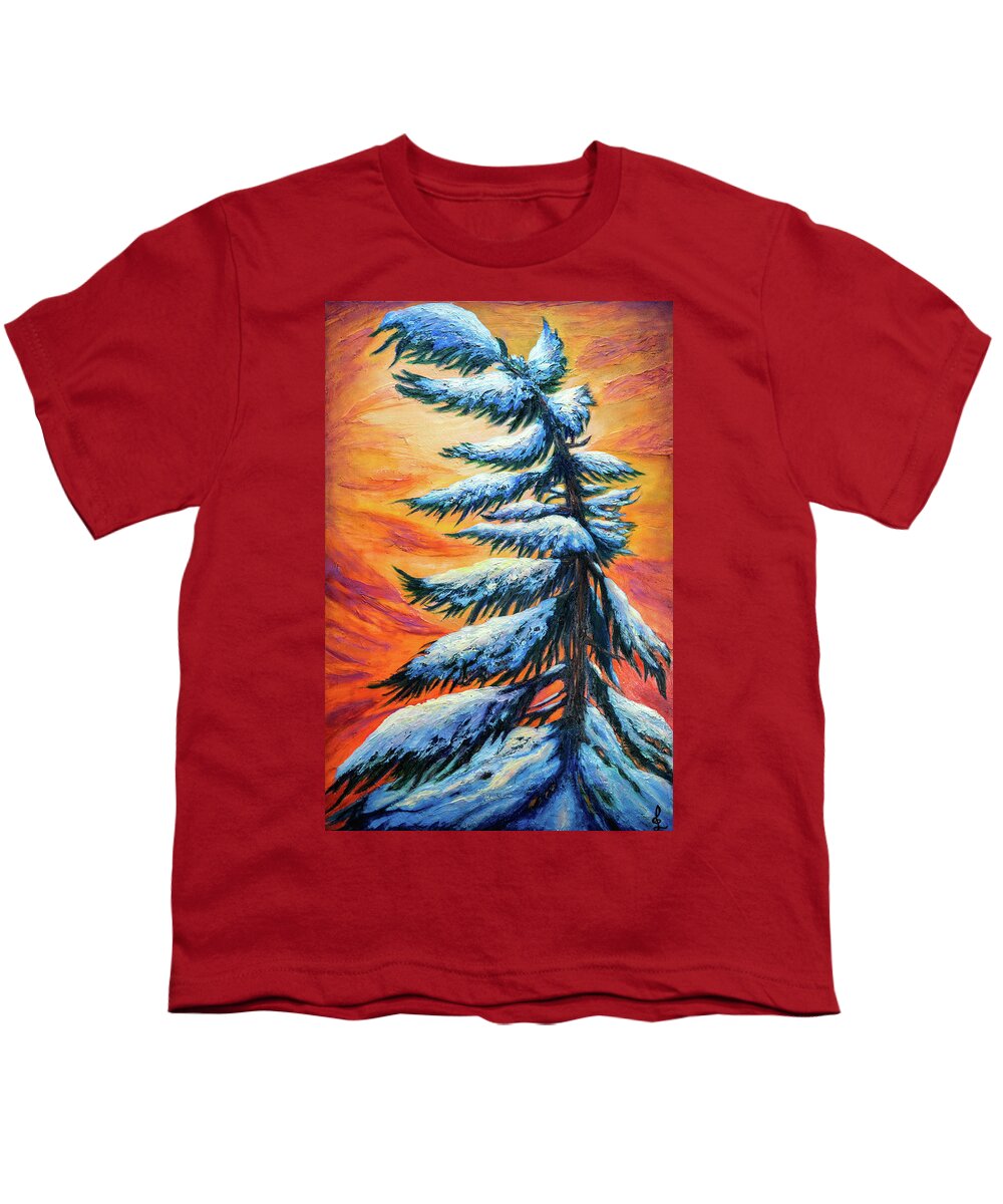 Pine Tree Winter Portrait Youth T-Shirt featuring the painting Pine tree Winter portrait by Lilia D