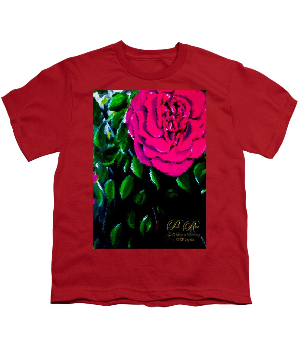 Rose Youth T-Shirt featuring the mixed media Pink Rose by C F Legette