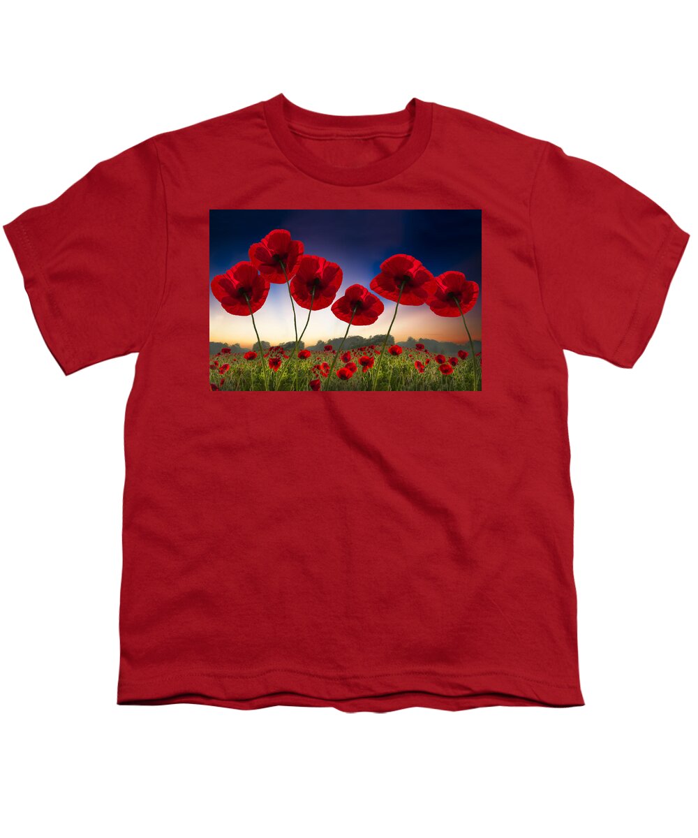Appalachia Youth T-Shirt featuring the photograph Poppies on Fire by Debra and Dave Vanderlaan