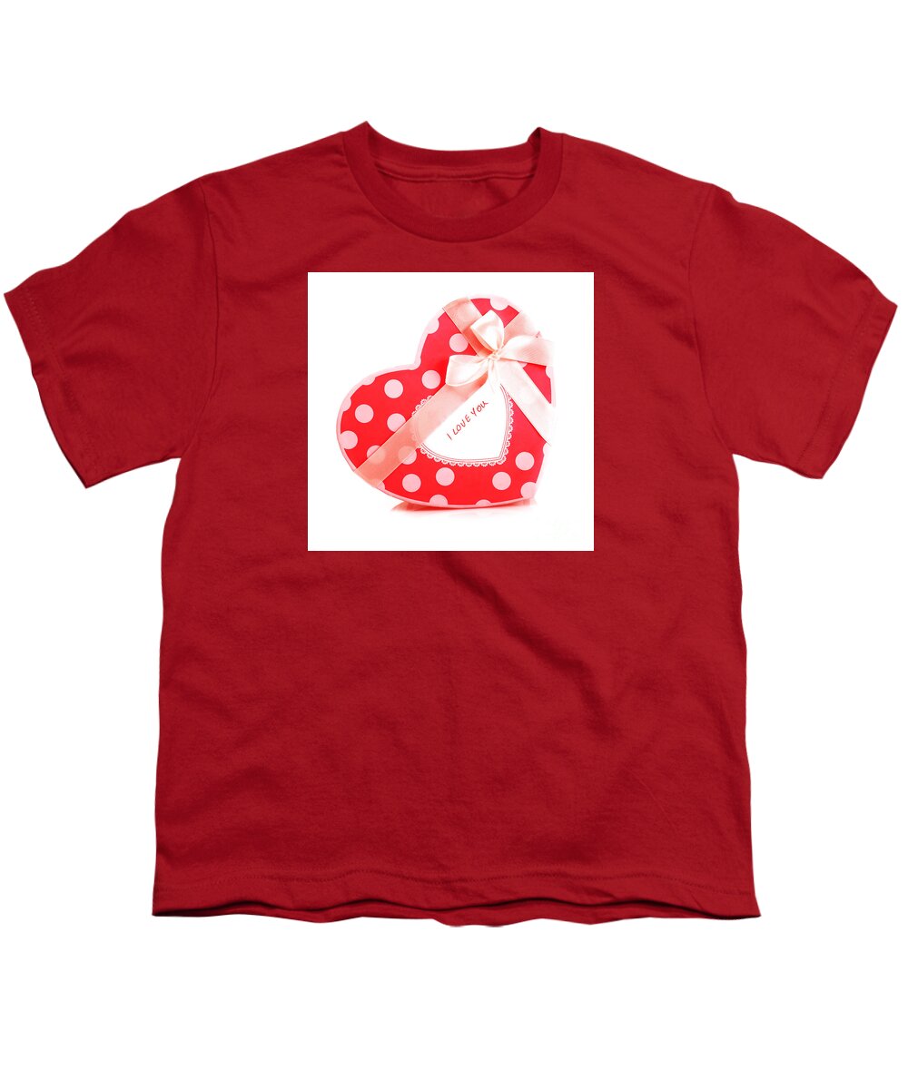 Affection Youth T-Shirt featuring the photograph Red heart-shaped gift box by Anna Om