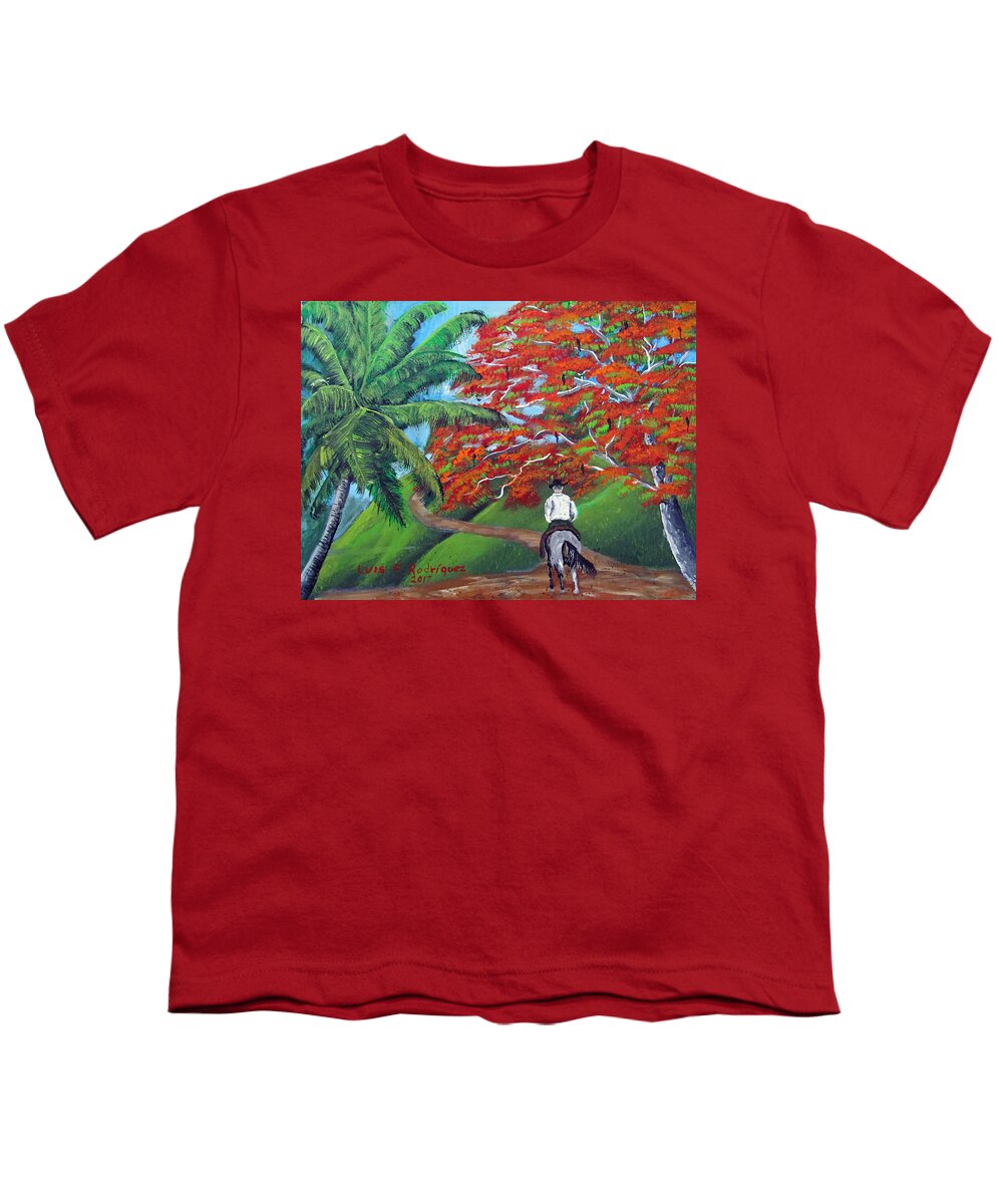 Flamboyan Youth T-Shirt featuring the painting Riding Along by Luis F Rodriguez