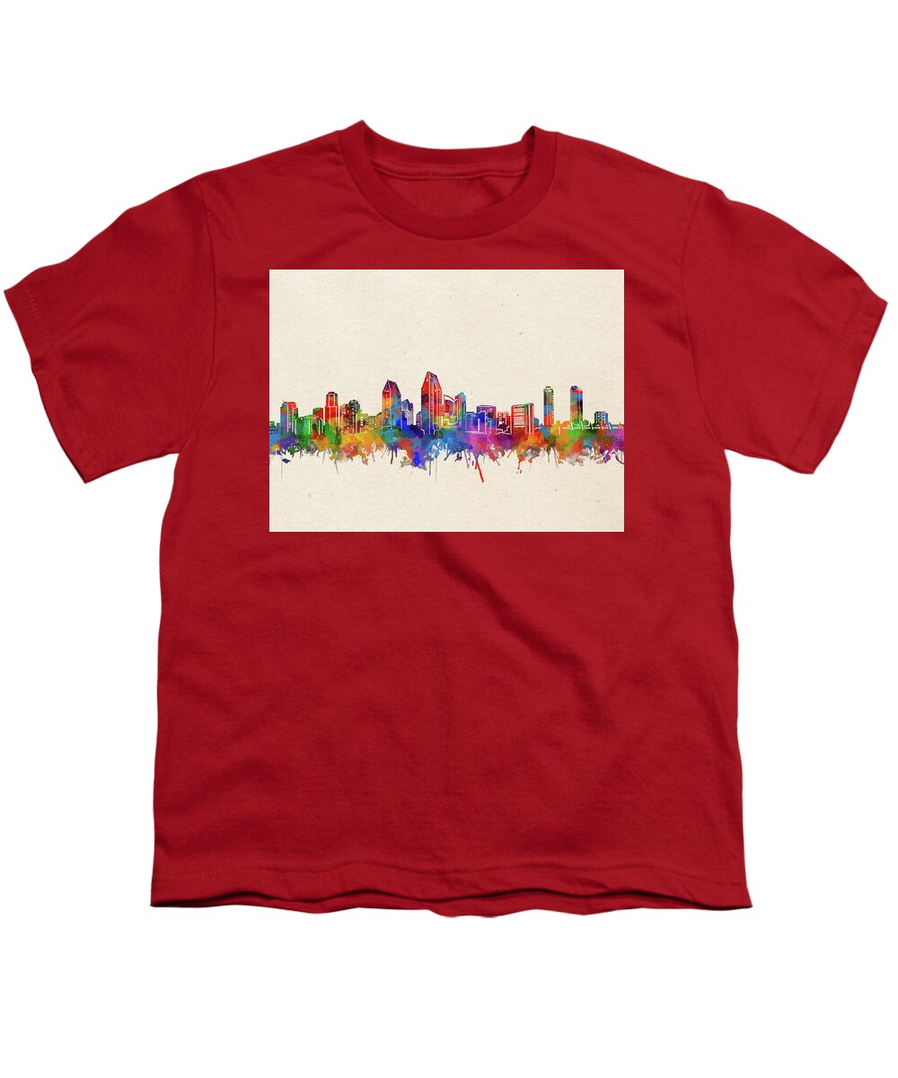 San Diego Youth T-Shirt featuring the digital art San Diego Skyline Watercolor 2 by Bekim M