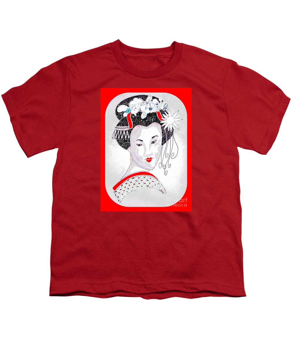 Geisha Youth T-Shirt featuring the digital art Sayaka -- Color Removal Version by Jayne Somogy