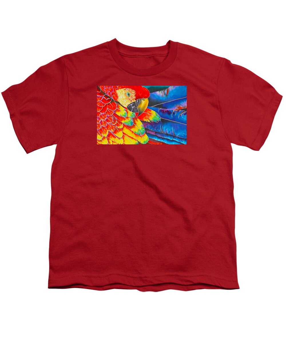 Scarlet Macaw Youth T-Shirt featuring the painting Scarlet Macaw by Daniel Jean-Baptiste