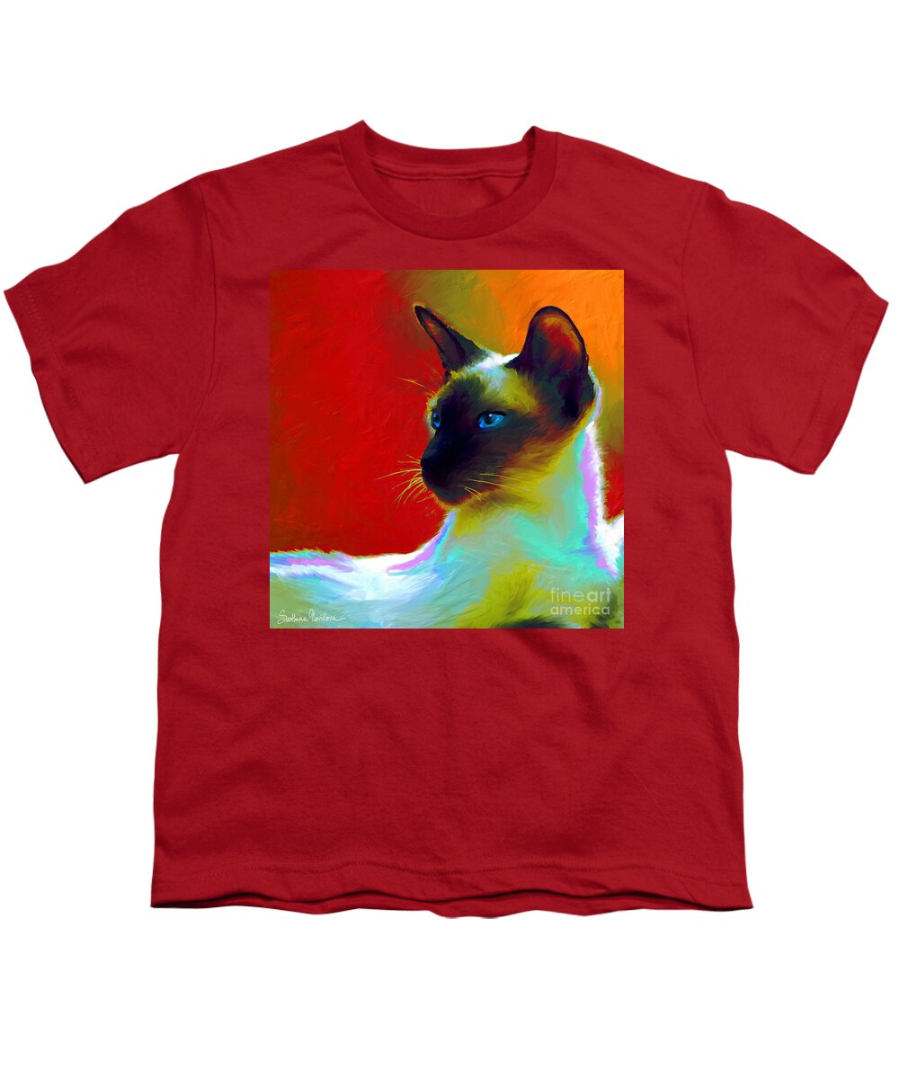 Siamese Cat Art Youth T-Shirt featuring the painting Siamese Cat 10 Painting by Svetlana Novikova