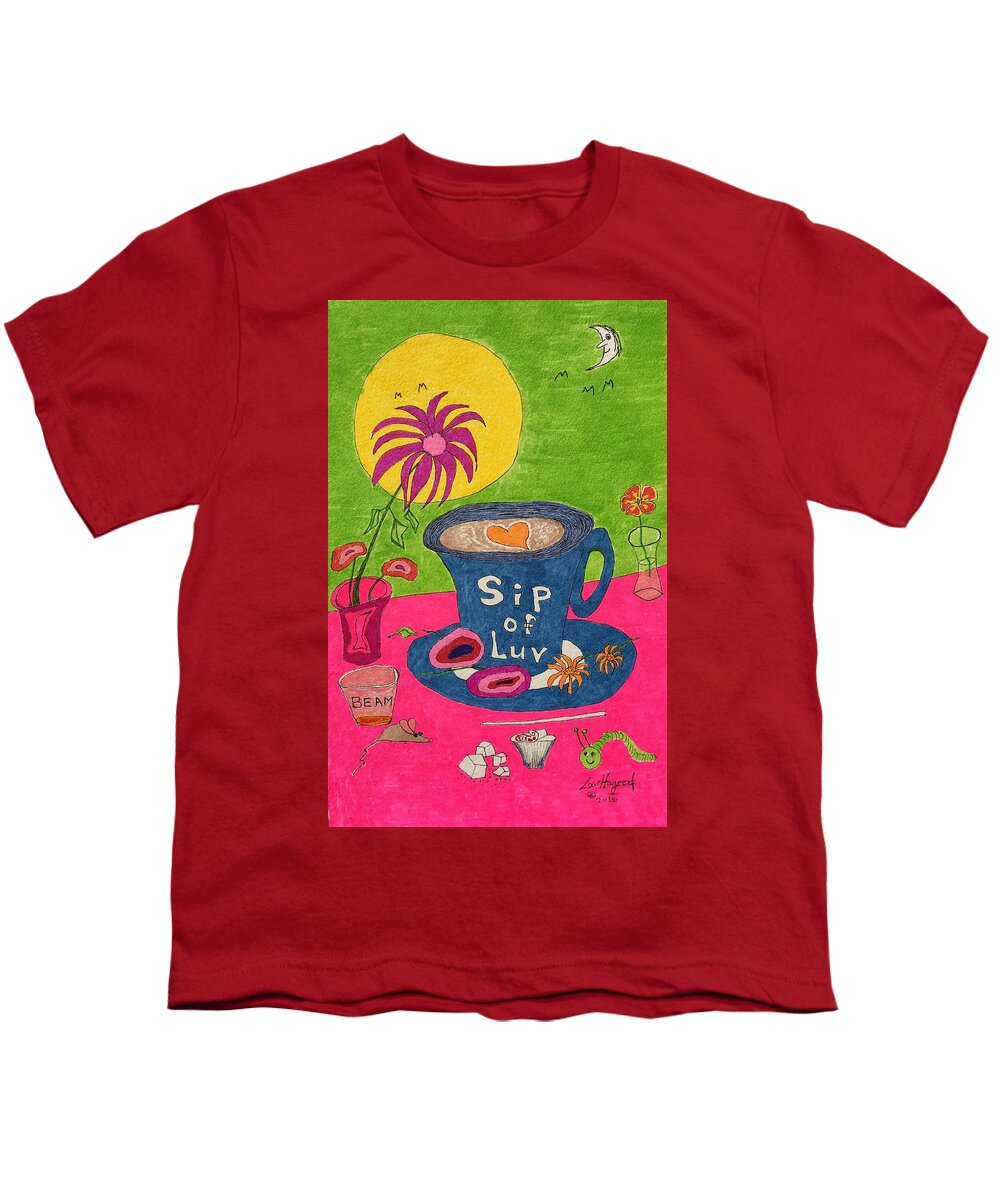  Youth T-Shirt featuring the painting Sip of Luv by Lew Hagood