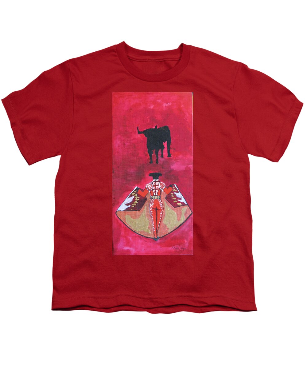 Spanish Art Youth T-Shirt featuring the painting The Bull Fight NO.1 by Patricia Arroyo