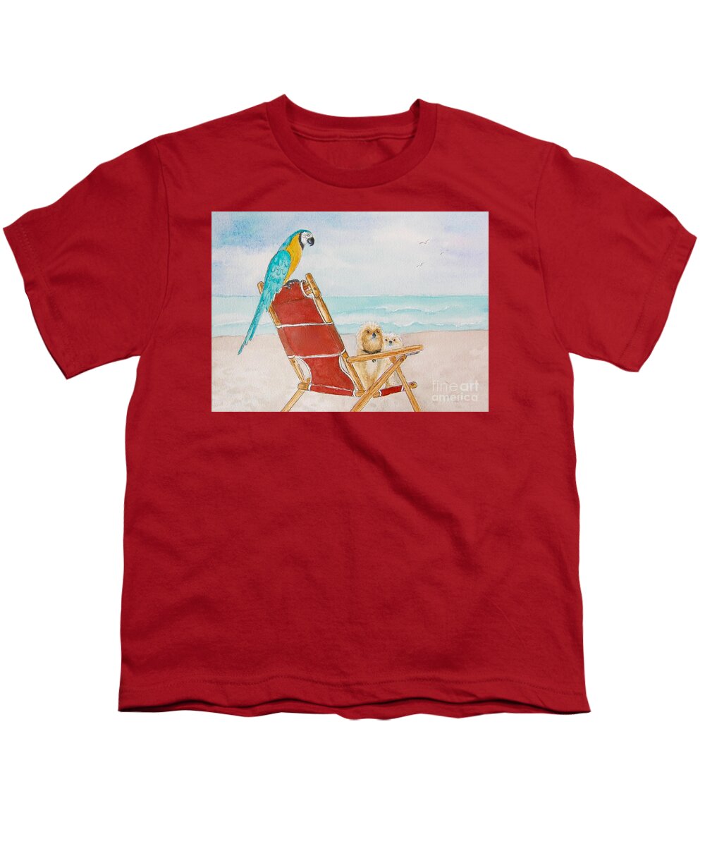 Beach Youth T-Shirt featuring the painting Three Friends at the Beach by Midge Pippel