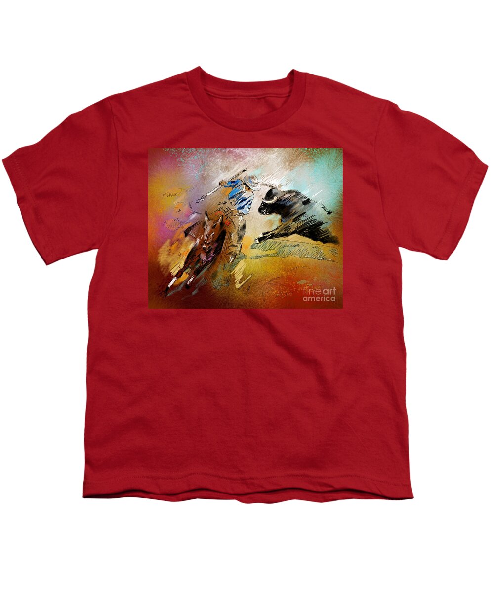Bullfight Youth T-Shirt featuring the painting Toroscape 42 by Miki De Goodaboom
