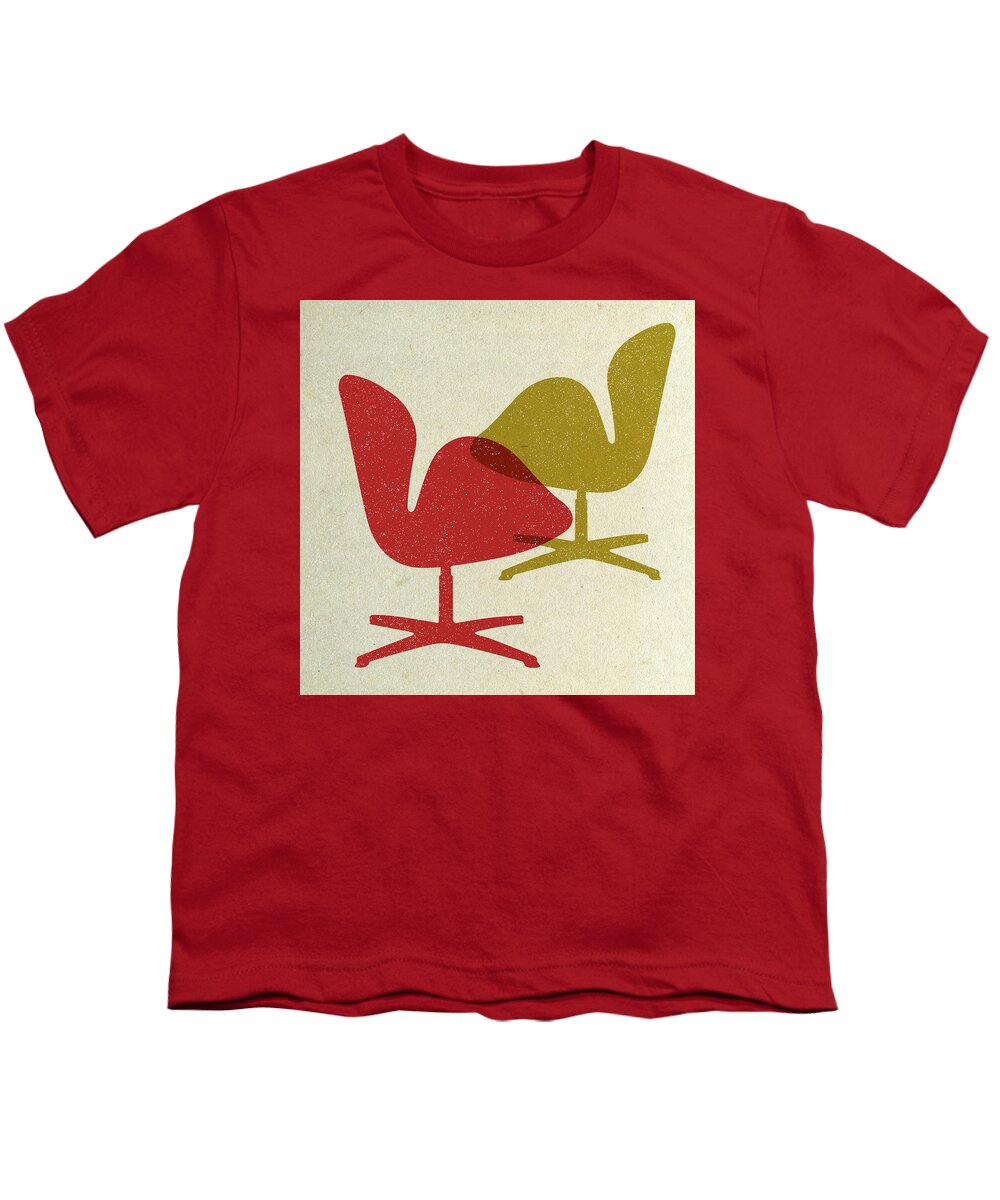  Youth T-Shirt featuring the digital art Arne Jacobsen Swan Chairs I by Naxart Studio