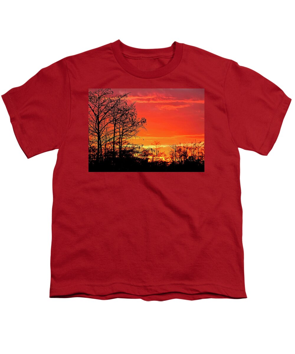 Swamp Youth T-Shirt featuring the photograph Cypress Swamp Sunset 2 by Steve DaPonte
