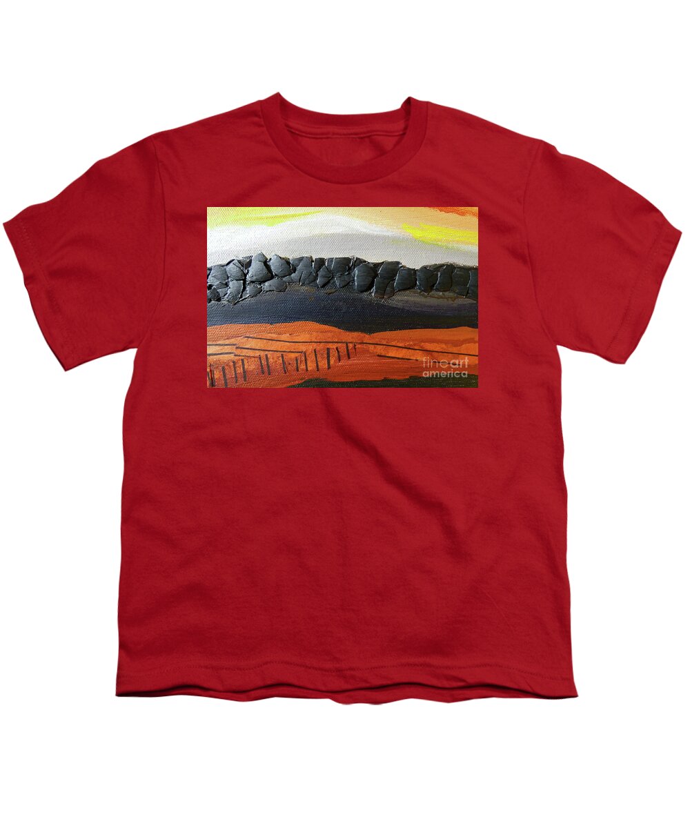 Astract Youth T-Shirt featuring the mixed media Desert Mountain Sunset by Sharon Williams Eng