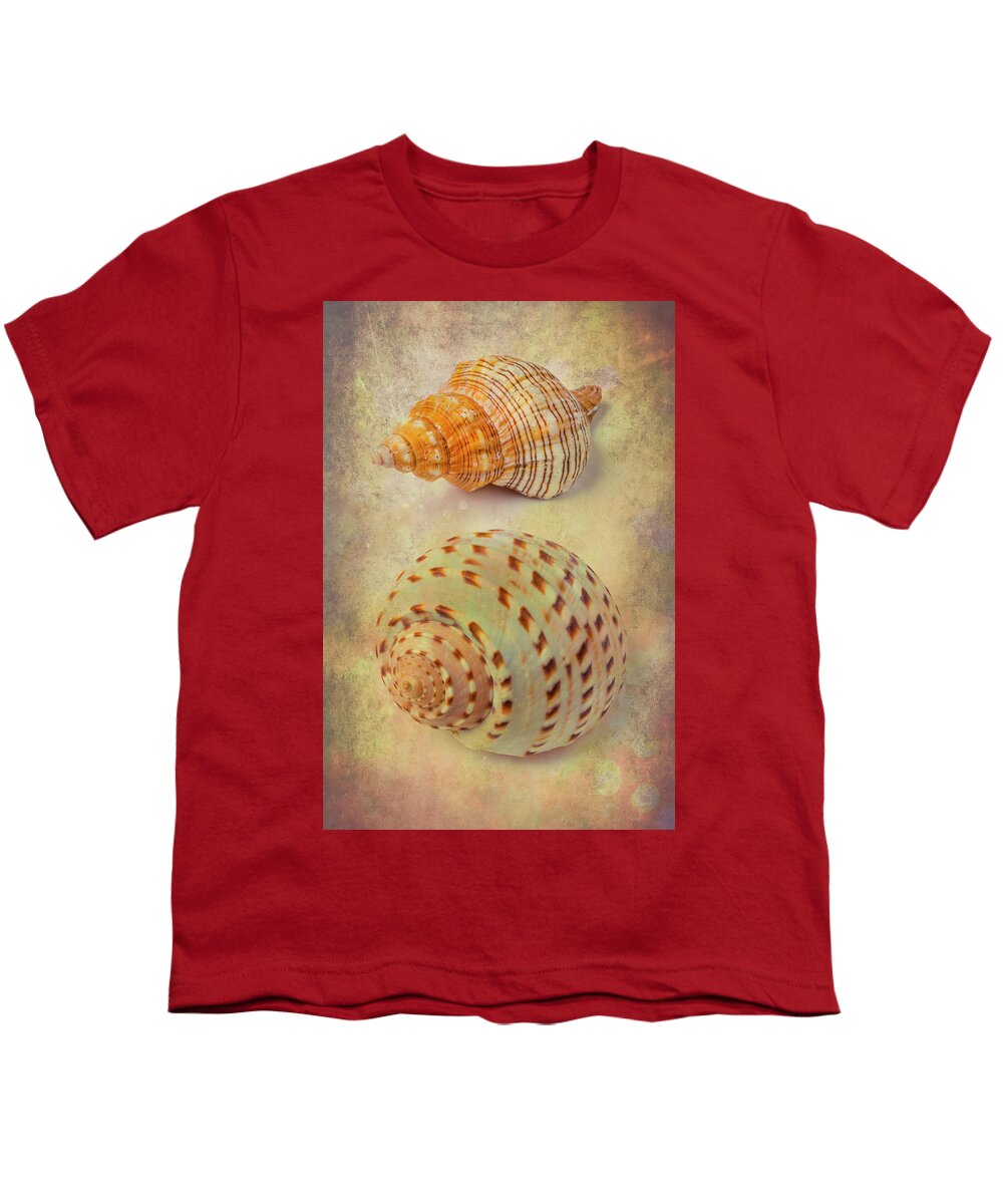 White Youth T-Shirt featuring the photograph Textured Marine Shells Abstract by Garry Gay