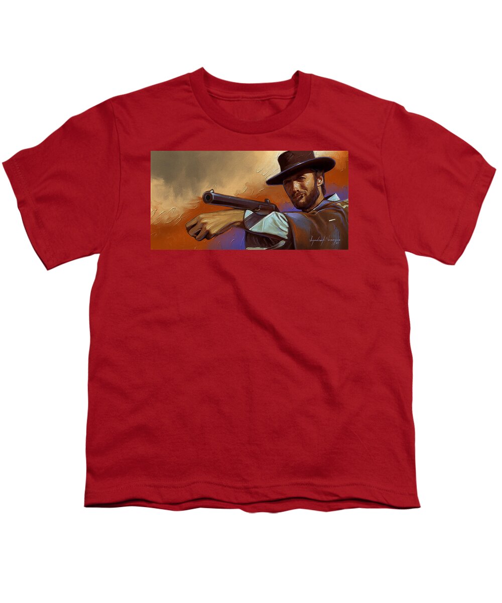 Clint Eastwood Poster Youth T-Shirt featuring the painting Clint Eastwood poster #2 by George Jacob
