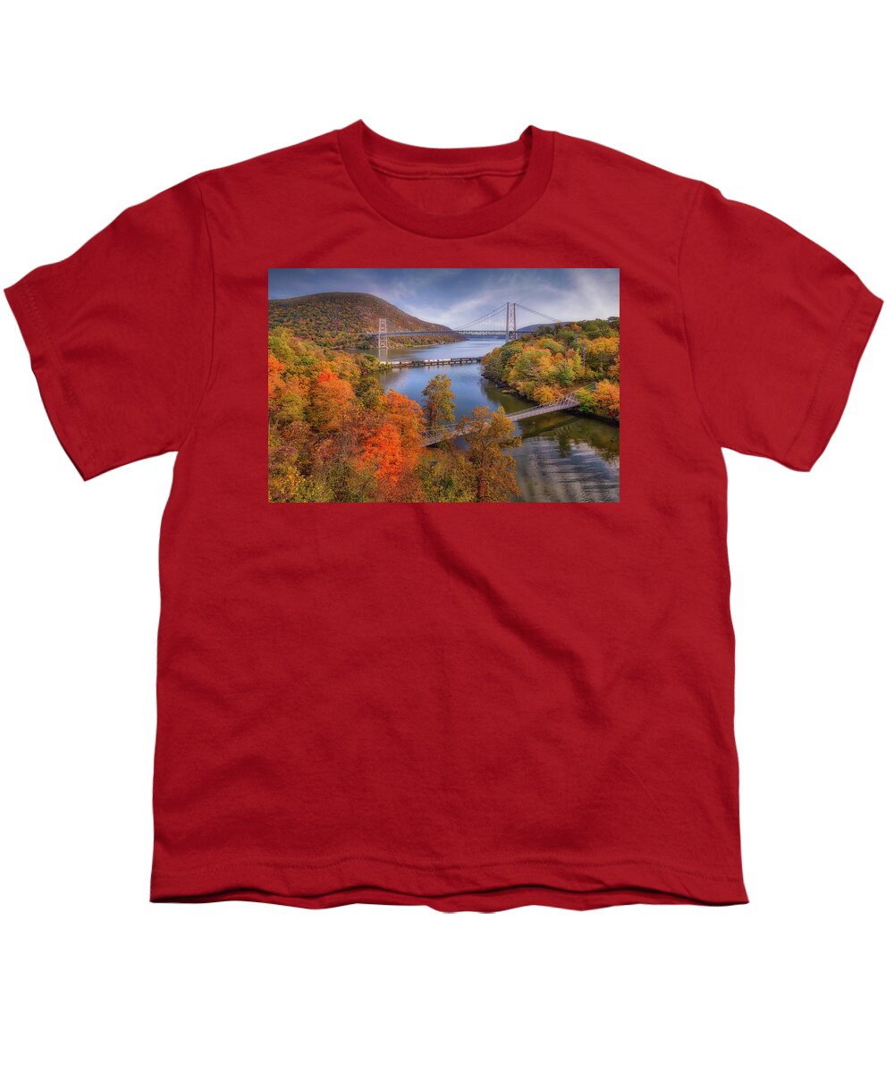 Bear Mountain Youth T-Shirt featuring the photograph Fall At Bear Mountain Bridge #1 by Susan Candelario