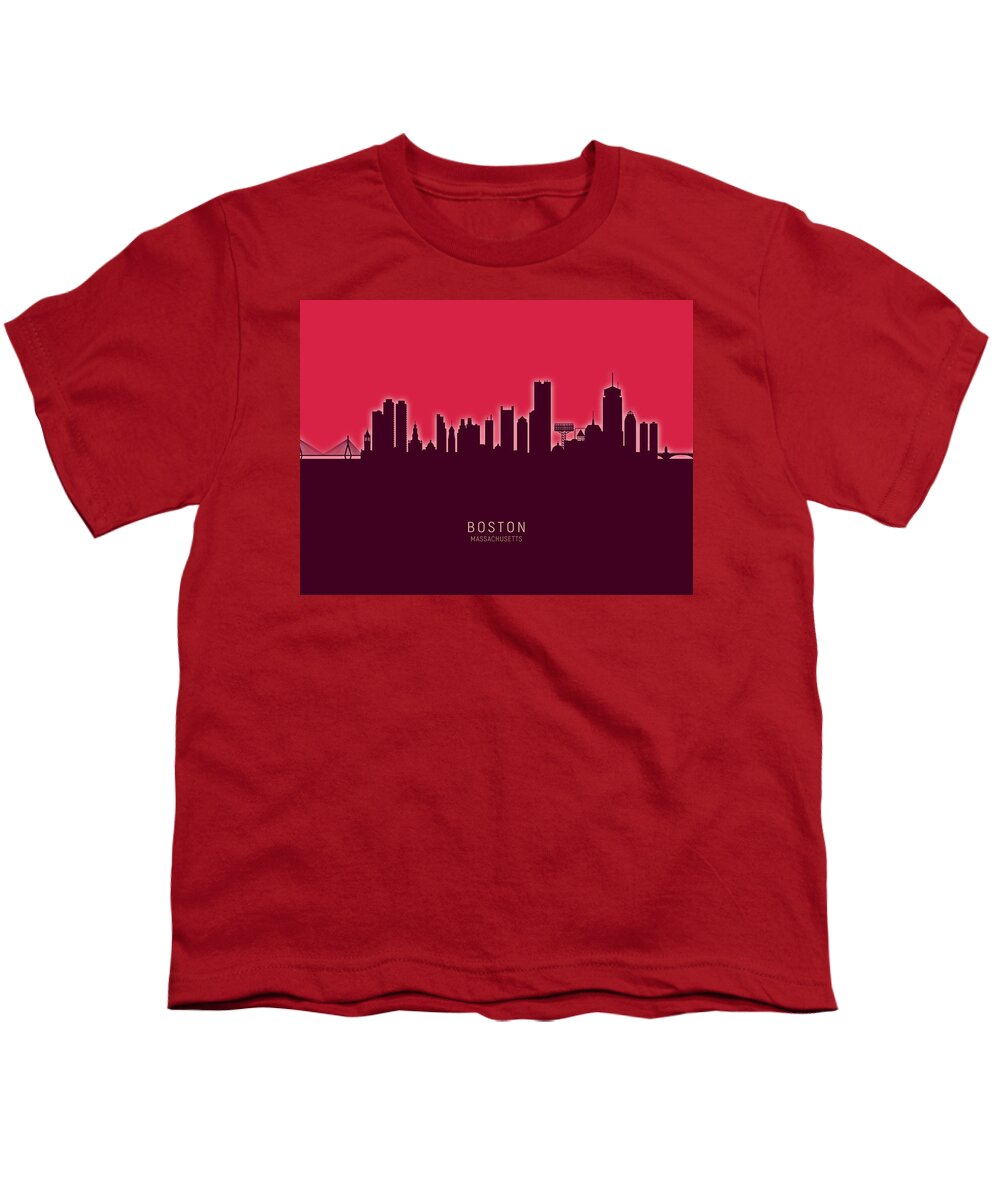 Boston Youth T-Shirt featuring the digital art Boston Massachusetts Skyline #56 by Michael Tompsett