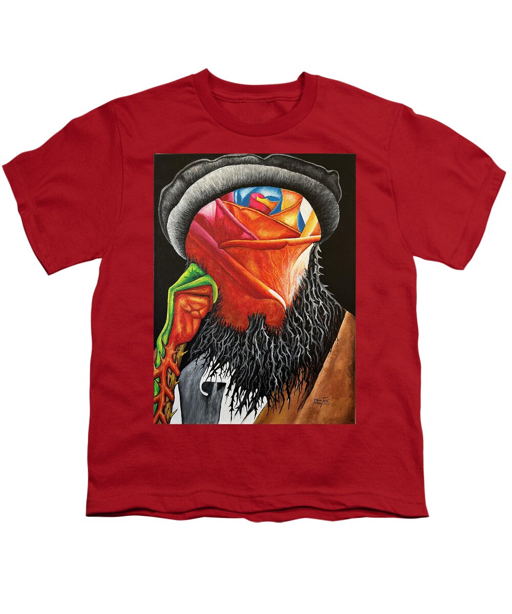 Afghanistan Youth T-Shirt featuring the painting Afghan Men with the Beard of Thorns by O Yemi Tubi