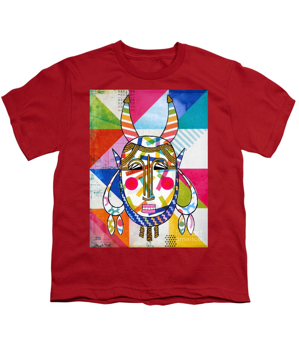 African Mask Youth T-Shirt featuring the mixed media African Mask No.2 by Jayne Somogy