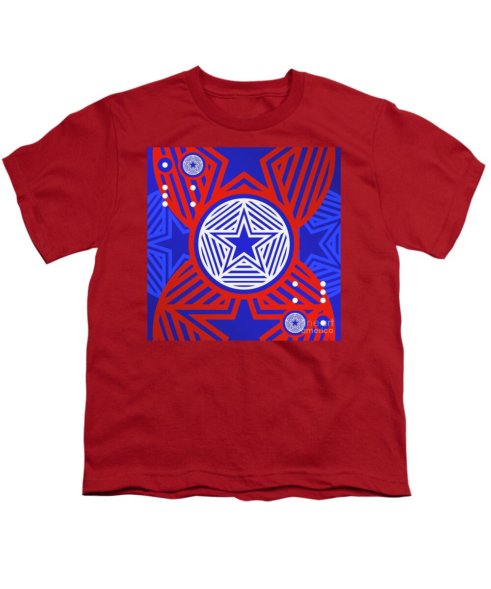 Abstract Youth T-Shirt featuring the mixed media Bold Primary Geometric Glyph Art in Red White and Blue n.0489 by Holy Rock Design