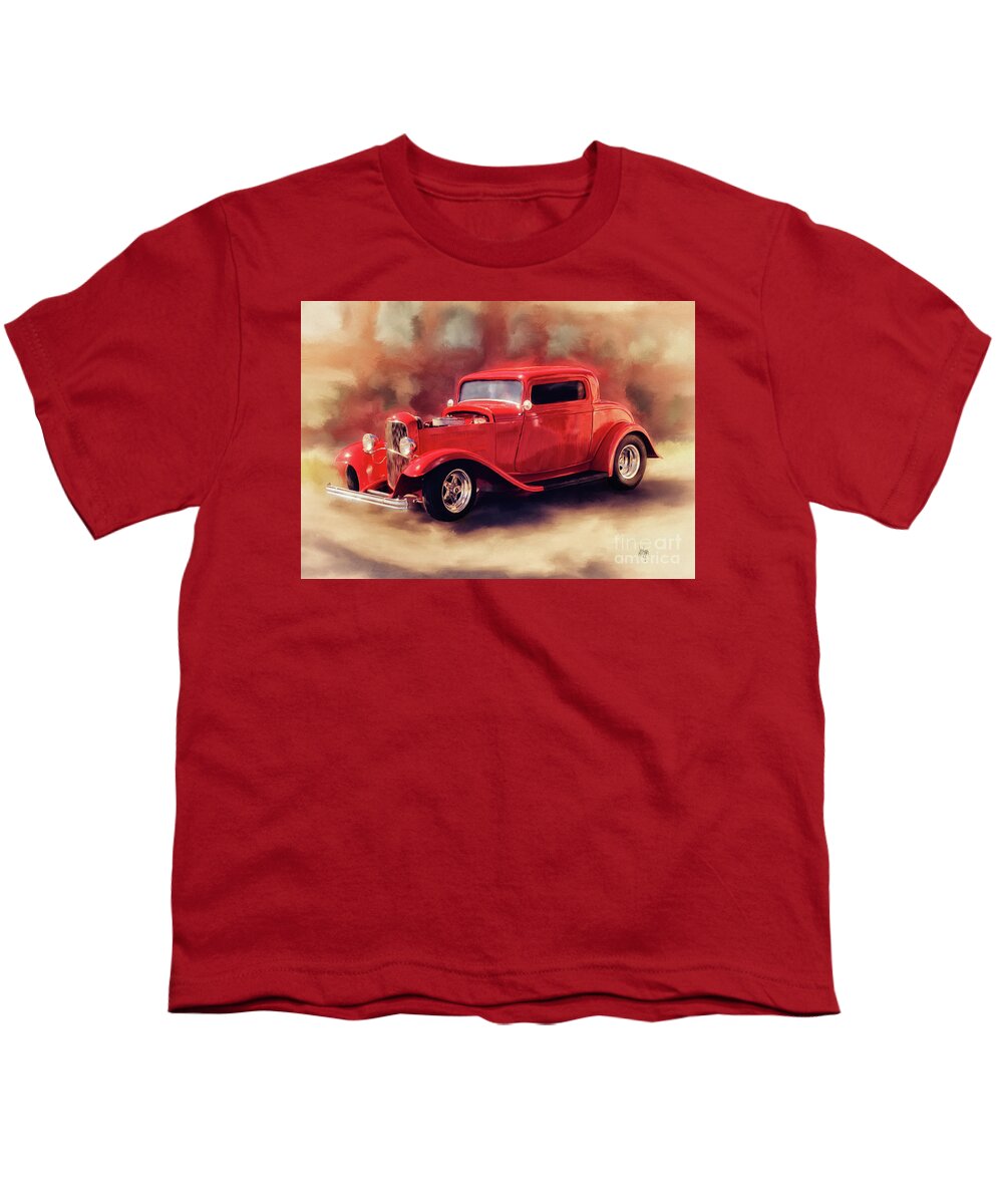 Car Youth T-Shirt featuring the digital art Bright And Shiny Ford Coupe by Lois Bryan
