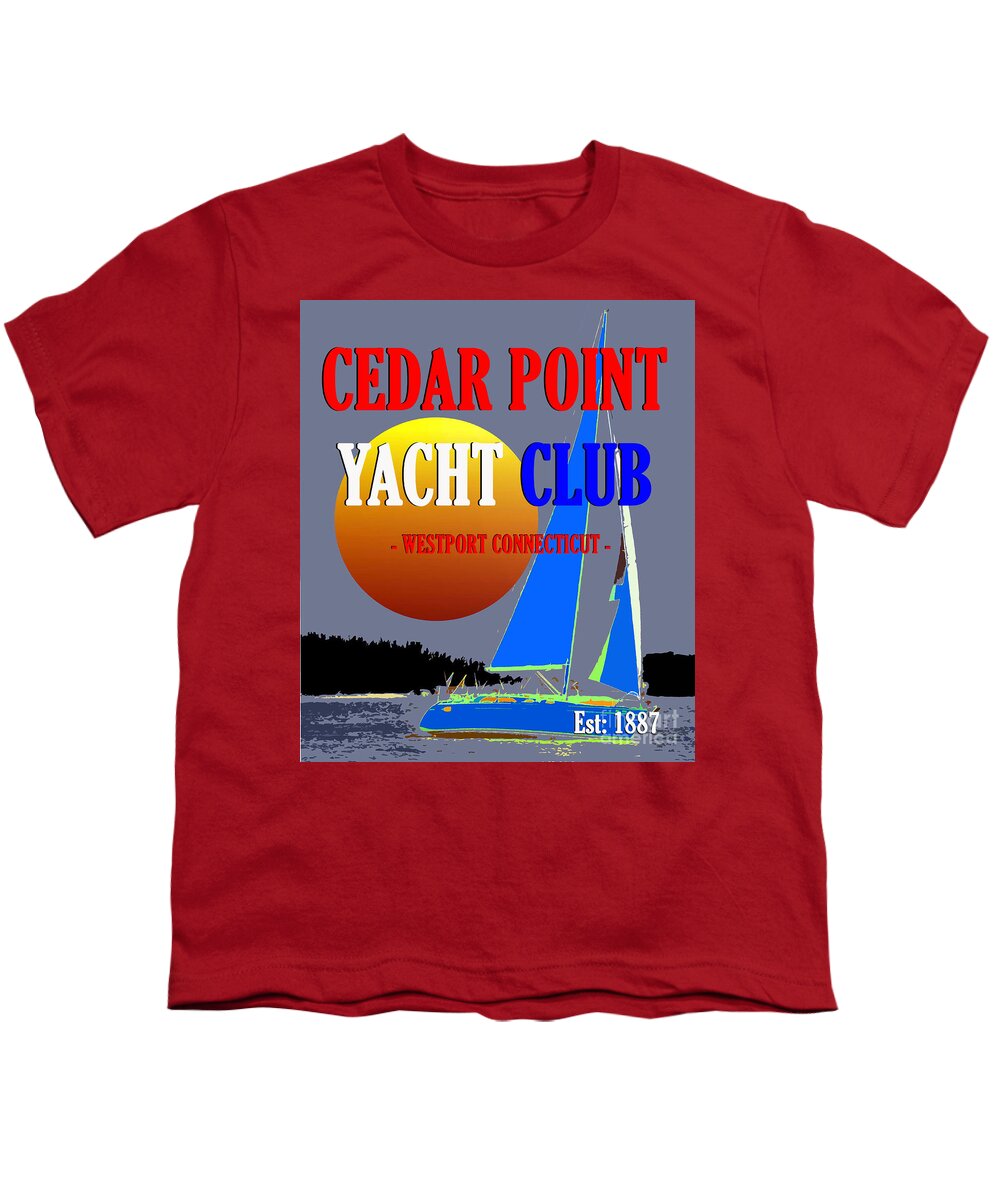 Great Yacht Clubs Of The World Youth T-Shirt featuring the mixed media Cedar Point Yacht Club 1887 by David Lee Thompson