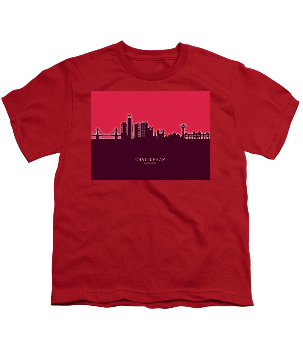 Chattogram Youth T-Shirt featuring the digital art Chattogram Bangladesh Skyline #02 by Michael Tompsett