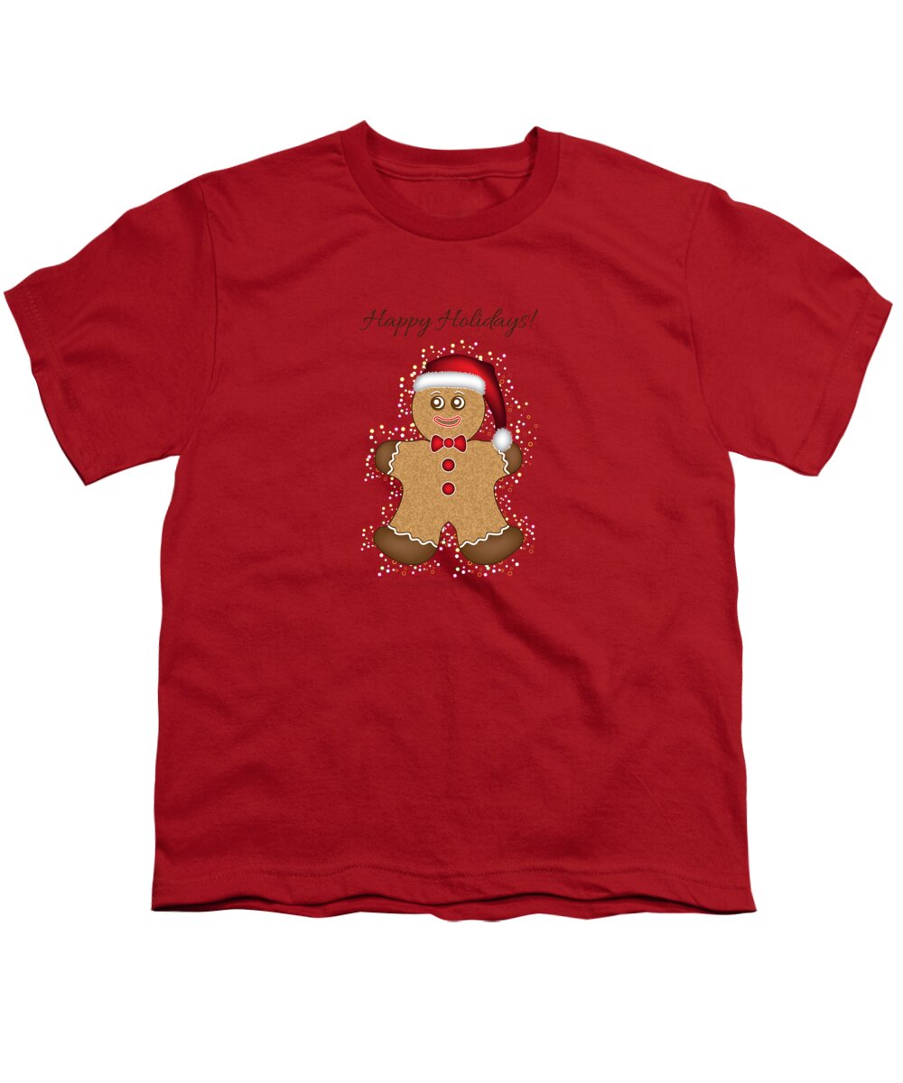 Gingerbread Man Youth T-Shirt featuring the digital art Christmas Gingerbread Man Card by Serena King