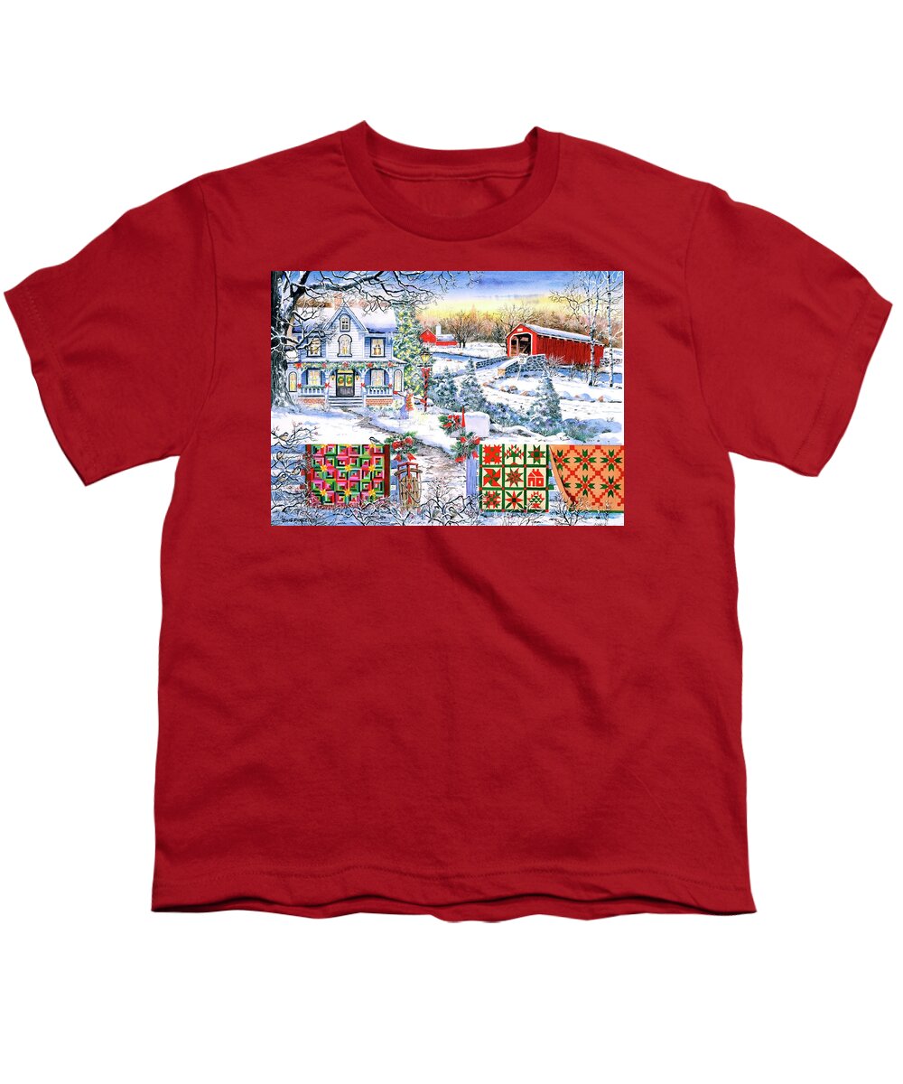 Snow Youth T-Shirt featuring the painting Country Christmas by Diane Phalen