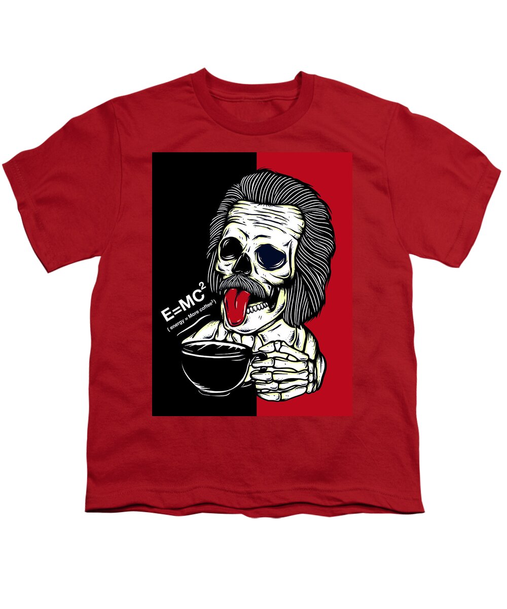 Einstein Youth T-Shirt featuring the painting Einstein Energy Equals More Coffee by Miki De Goodaboom