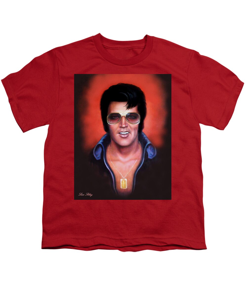 Elvis Youth T-Shirt featuring the painting Elvis wearing his EP glasses by Loxi Sibley
