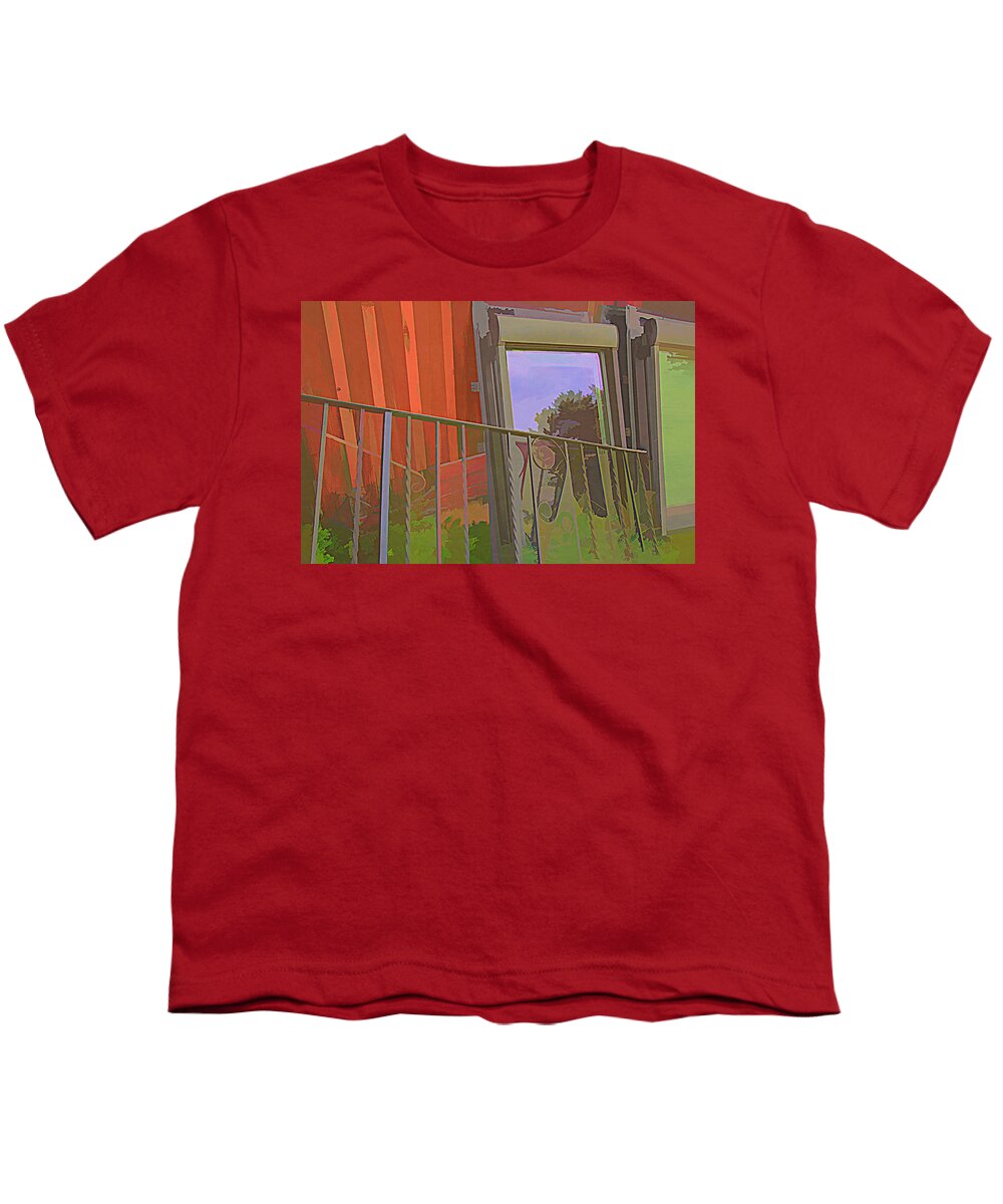 Old Windows And Gate Youth T-Shirt featuring the digital art Going Up by Steve Ladner