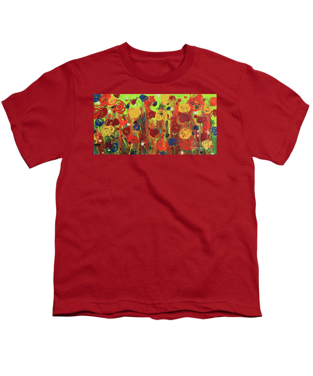 Daytime Flowers Youth T-Shirt featuring the painting Joy Garden by Jeanette French