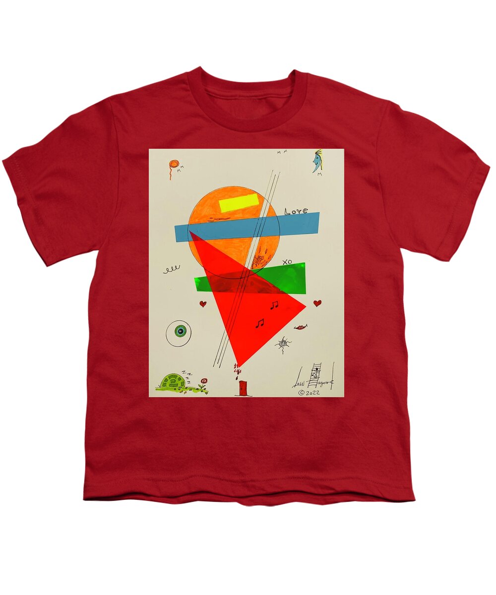  Youth T-Shirt featuring the mixed media Love xo Green Under Red 111414 by Lew Hagood