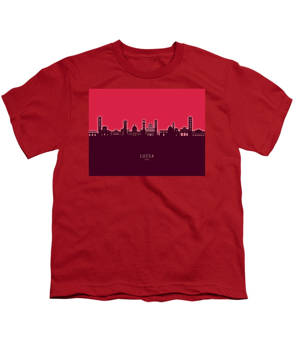 Lucca Youth T-Shirt featuring the digital art Lucca Italy Skyline #26 by Michael Tompsett