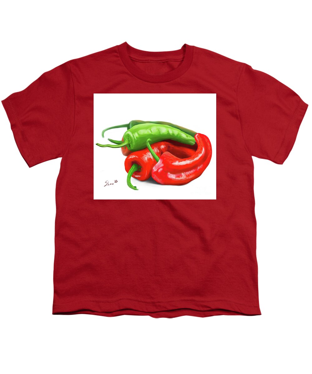 Peppers Youth T-Shirt featuring the digital art Pepper Joy by Rohvannyn Shaw
