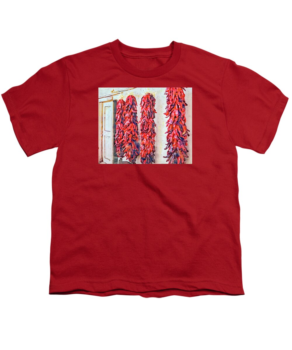 Chile Ristra Youth T-Shirt featuring the photograph Red Chili Ristras of New Mexico by Rebecca Herranen