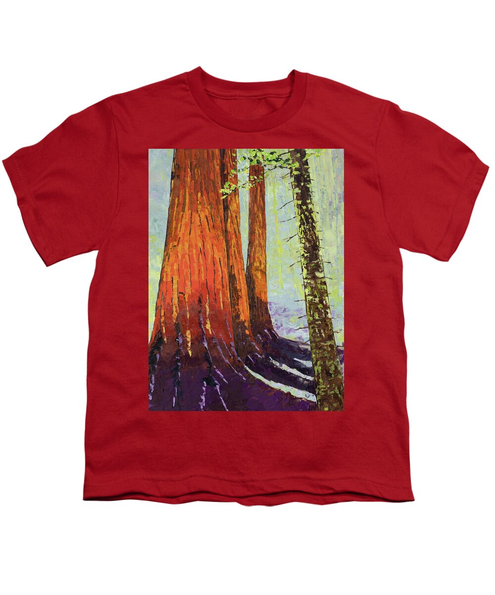 Landscape Youth T-Shirt featuring the painting Sequoia Trio by Mark Ross
