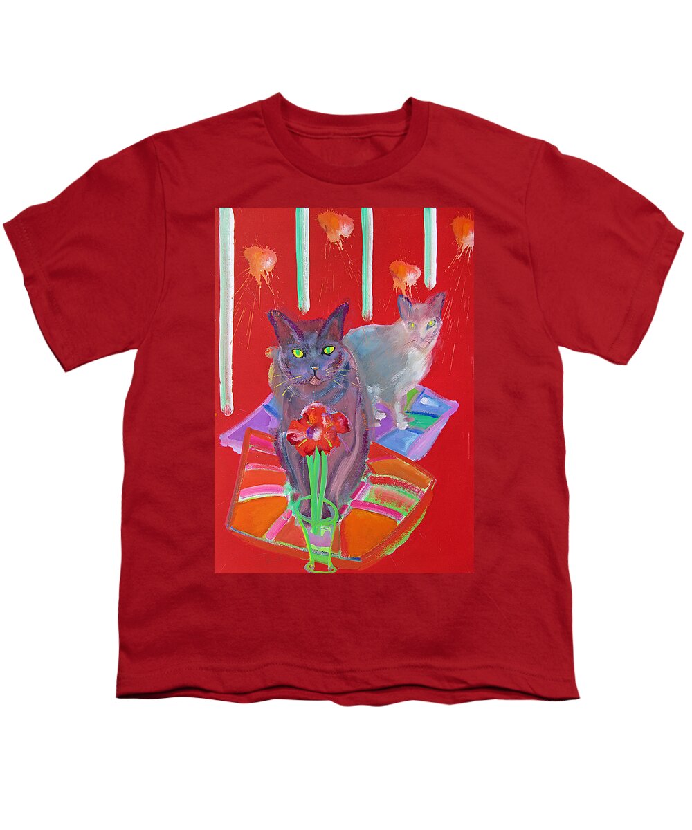 Cat Youth T-Shirt featuring the painting Sophisticats by Charles Stuart