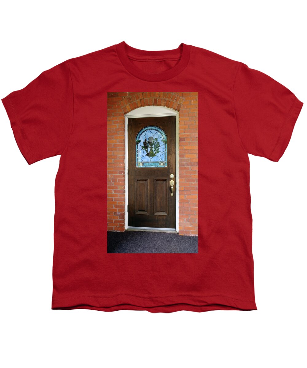 Door Youth T-Shirt featuring the photograph St Paul Stained Glass Window Door by Ali Baucom