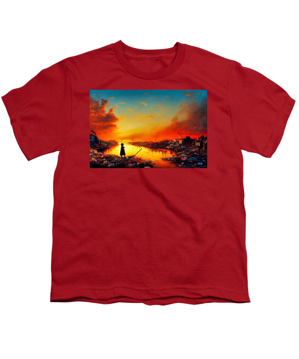 Figurative Youth T-Shirt featuring the digital art Sunset In Garbage Land 76 by Craig Boehman