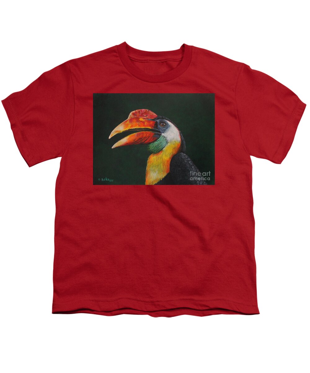 Horn Bill Youth T-Shirt featuring the painting The Wrinkled Hornbill by Bob Williams