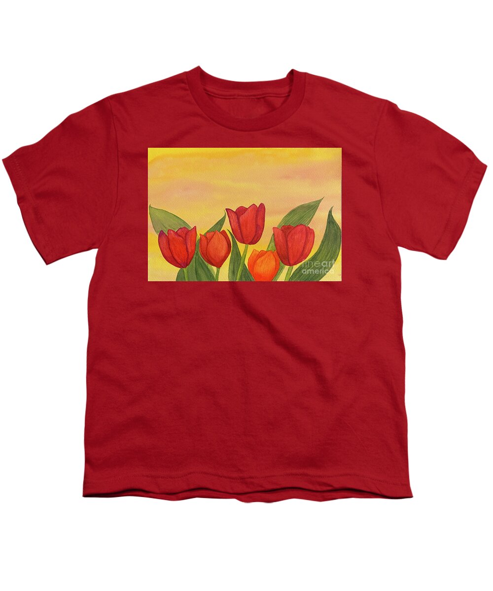 Tulips Youth T-Shirt featuring the painting Tulips at Sunset by Lisa Neuman